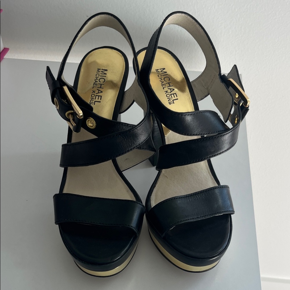 Michael Kors Black and Gold Women's Sandals